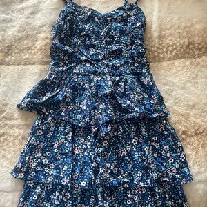 Forever 21 Blue and White Ruffled Tiered Sundress